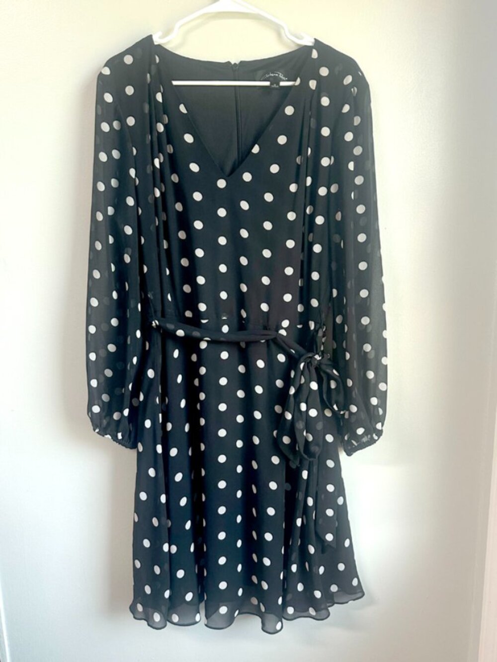 Chelsea Rose Polka Dot Sheer Sleeve Belted Dress 16